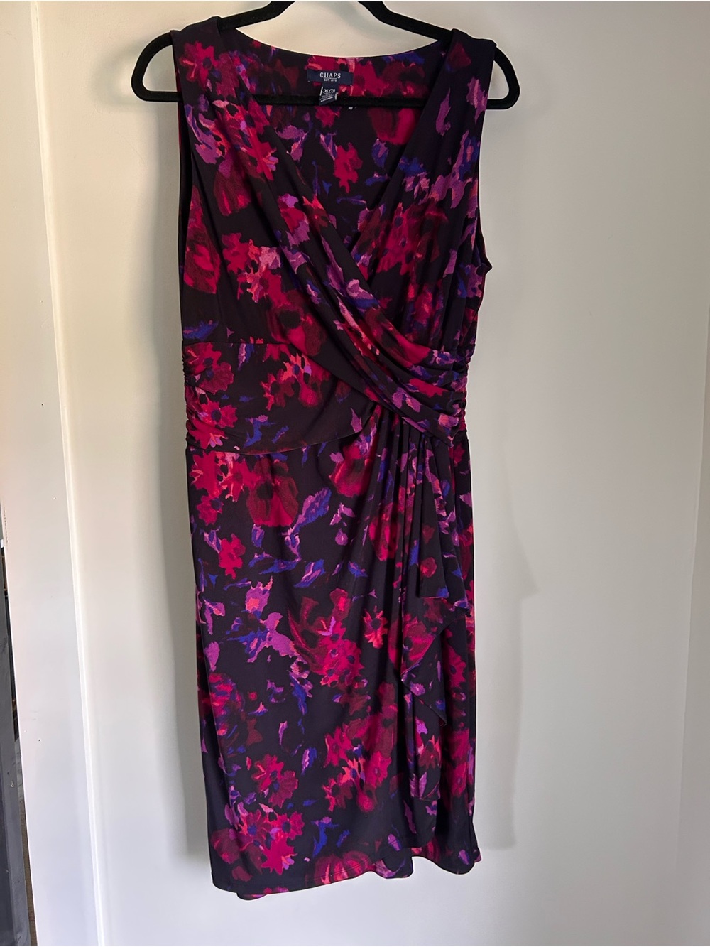 Chaps Purple and Pink Floral Draped Sheath Dress